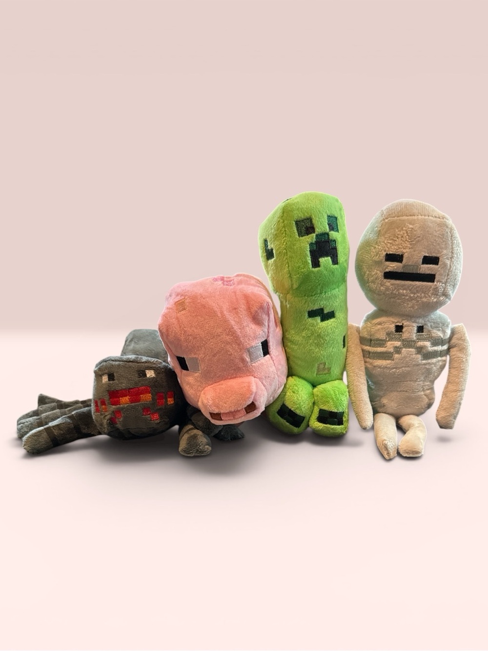 Minecraft Plush Toys Bundle - Creeper, Pig, Skeleton, Spider - Green, Pink, Gray